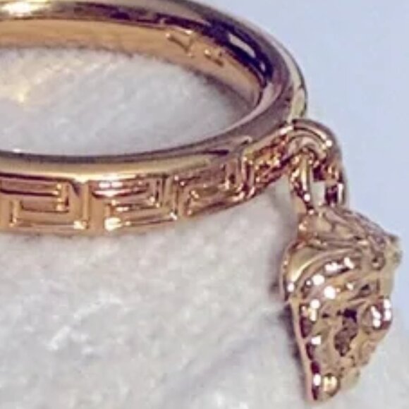 NEW Versace Gold Ring Iconic Medusa Dangling Pendant IN BOX Org Paperwork - Picture 1 of 5